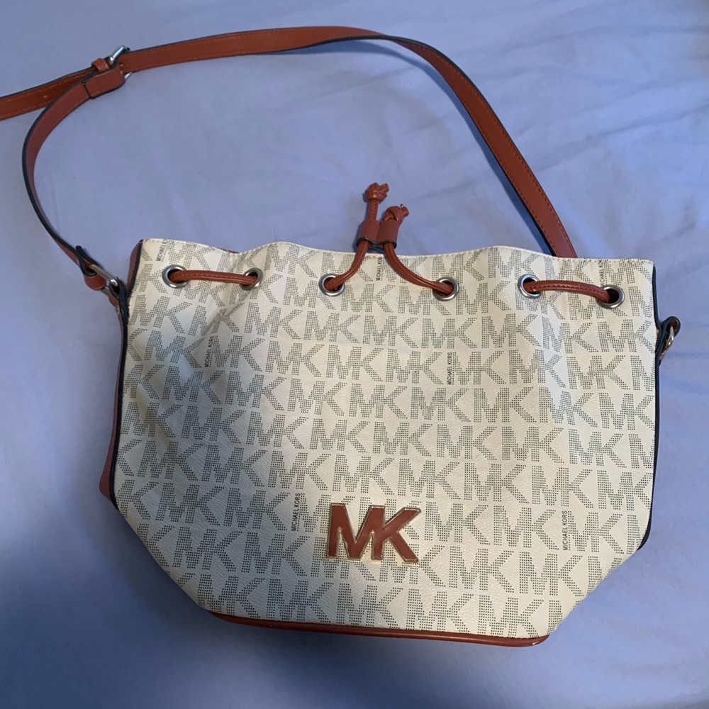 Michael Kors white and tan purse